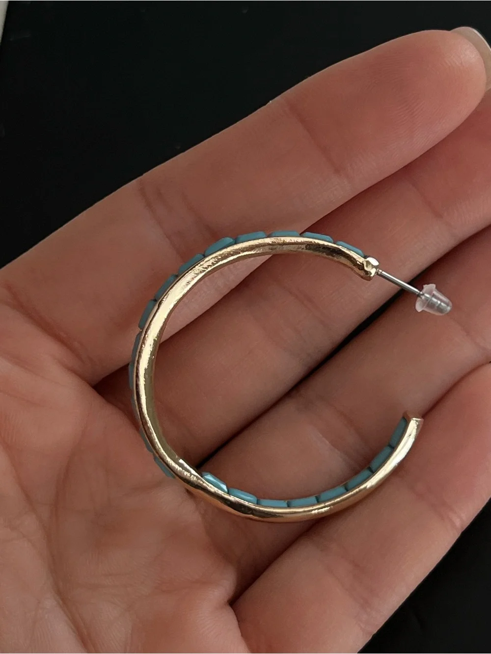 Single earring-Rivka Friedman Turquoise Elongated Hoop Earrings